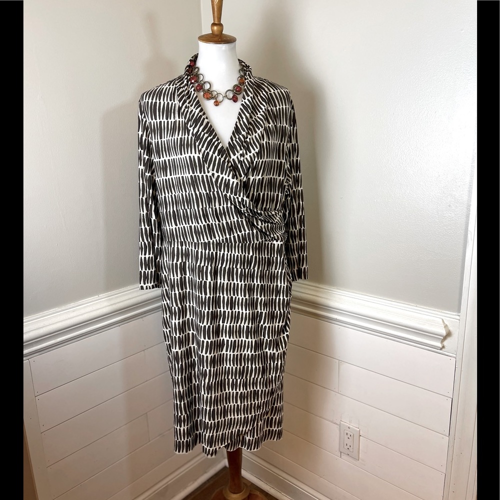 Chico’s Espresso Print Faux Wrap Dress 16 (Chico’s 3) FREE SHIP